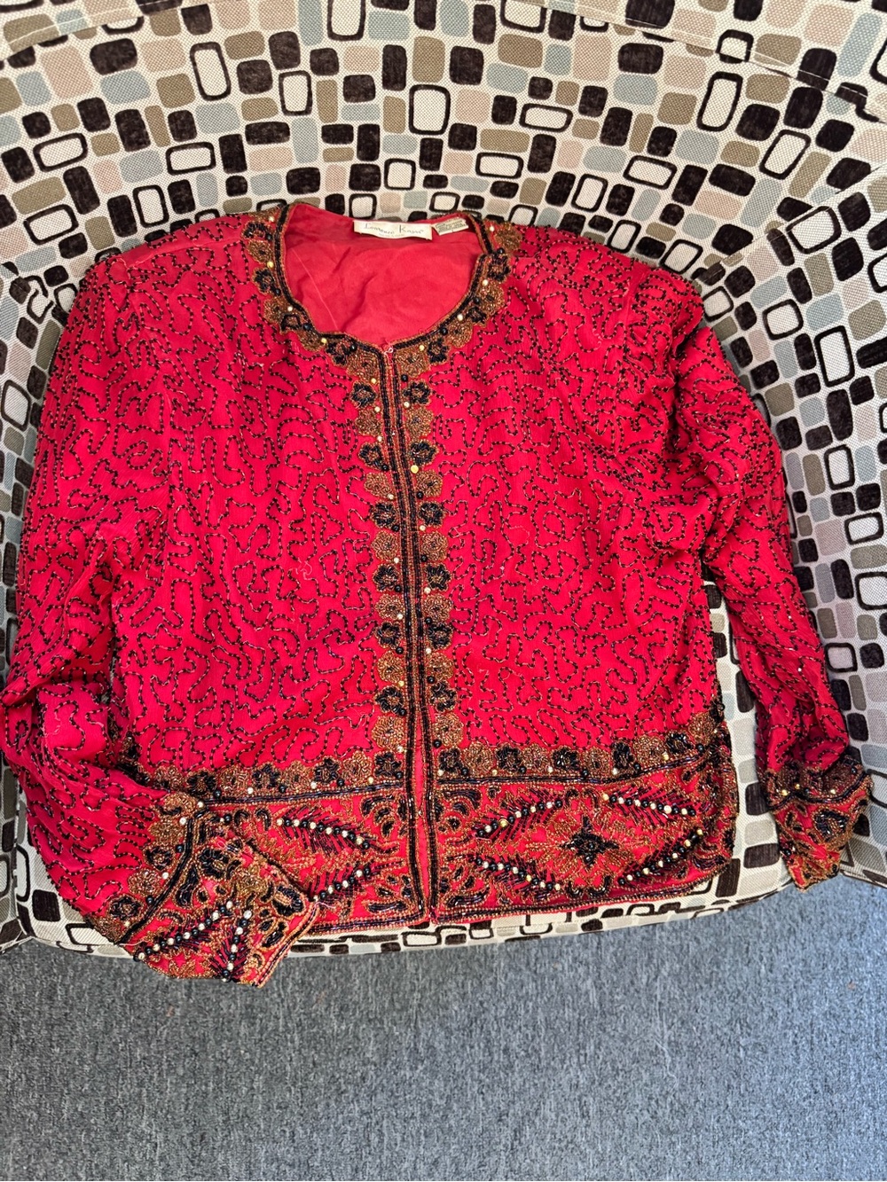 Laurence Kazar Red Beaded Embellished Top